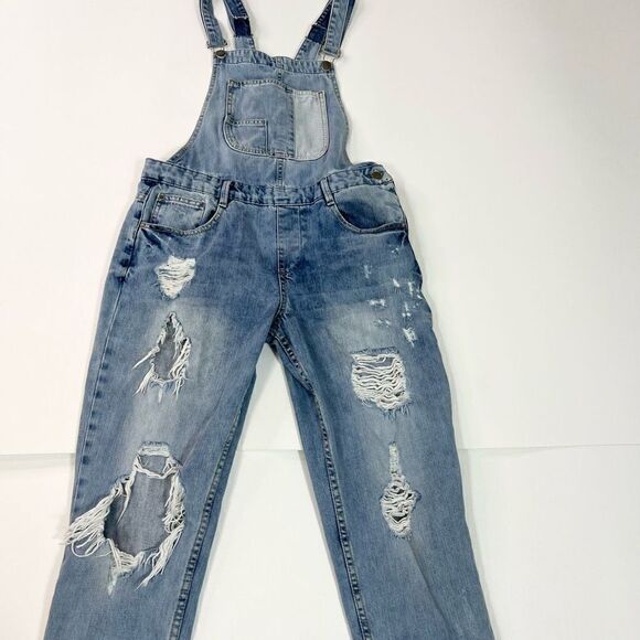 Zara Denim Coverall Womens Small Ripped Distressed Carpenter 100% Cotton Overall - Picture 2 of 10